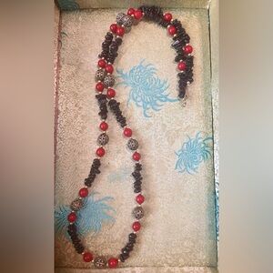 VintageMulti Gemstones Beads  Red Coral, Amethyst & Feligree Gold Beads Necklace